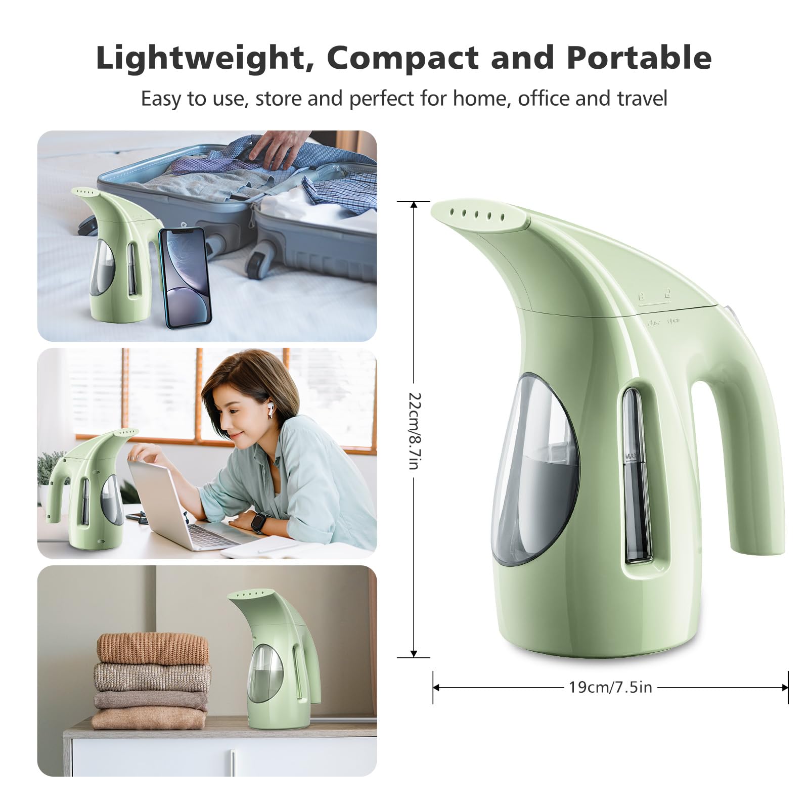 HiLIFE Steamer for Clothes, Portable Handheld Design, 240ml Big Capacity, 700W, Strong Penetrating Steam, Removes Wrinkle, for Home, Office and Travel(ONLY FOR 120V)(White)